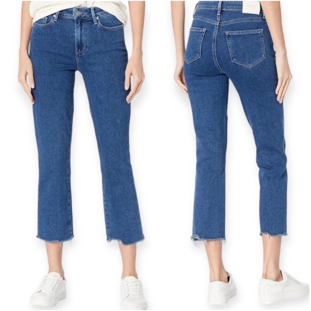 PAIGE Cindy Crop Women Size 25 Blue Imperial Wash Raw Hem Straight Leg‎ Jeans